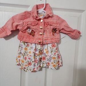 Little Lass Coral Jean Jacket with Floral Embroidery 0-3 Months